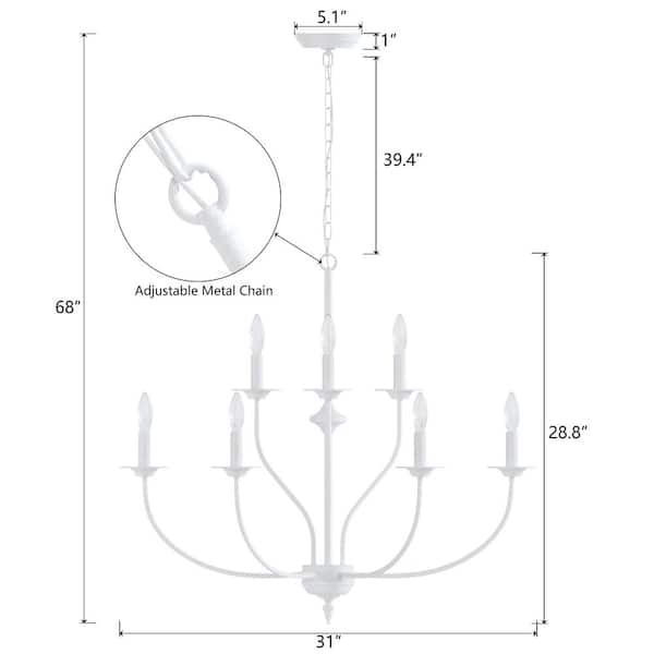Maxax 9-Light 31 in. White Iron Traditional Candle Dimmable