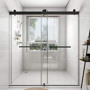 60 in. W x 76 in. H Double Sliding Frameless Shower Door in Matte Black Finish with Clear Glass