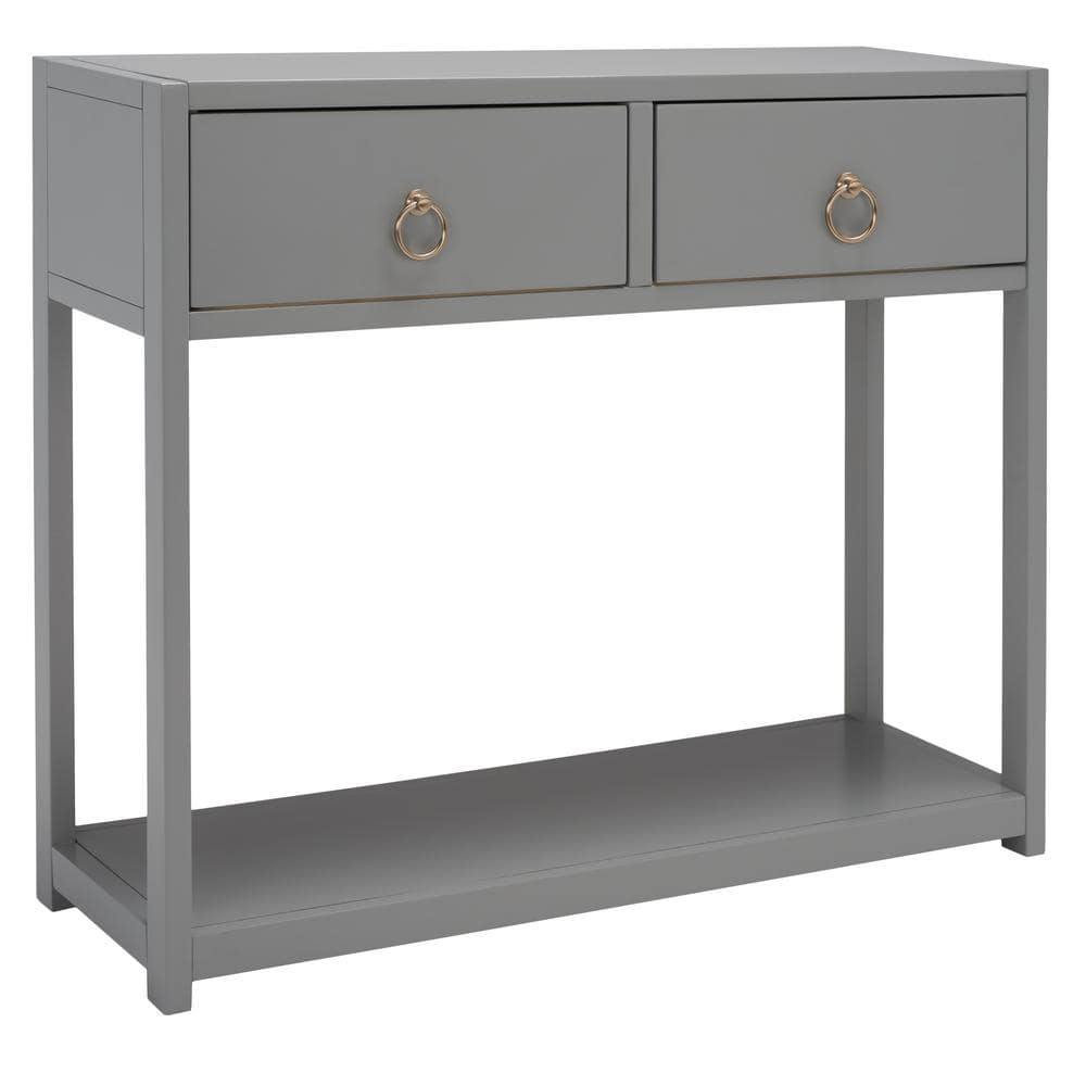 Amish Gray Matte Finish Console Table with Dual Storage Drawers