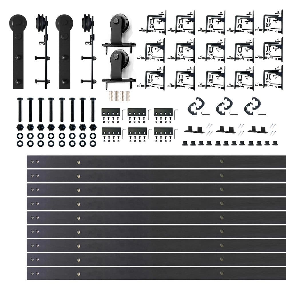 18 ft./216 in. Black Rustic Triple Track Bypass Sliding Barn Door Track and Hardware Kit for Triple Doors price history on PriceWatchPro