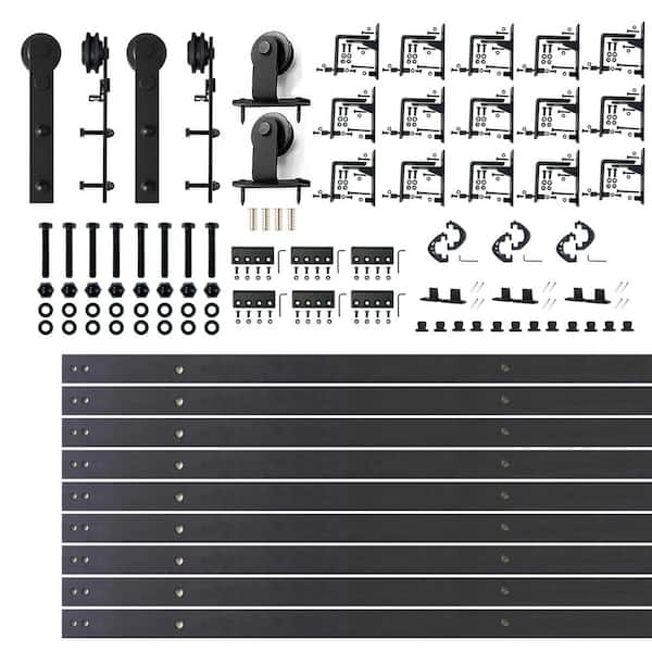 HOMACER 18 ft./216 in. Black Rustic Triple Track Bypass Sliding Barn Door Track and Hardware Kit for Triple Doors