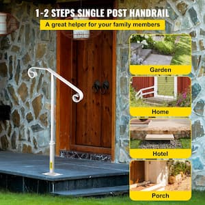 Single Post Handrail 38.8 in. H x 20.5 in. W White Wrought Iron Stair Railing Kit Post Mount Step Grab Supports