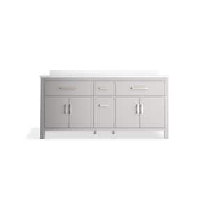 Kresla 72 in. W x 22 in. D x 36 in. H Double Sink Bath Vanity in Atmos Grey with Pure White Quartz Top and Backsplash