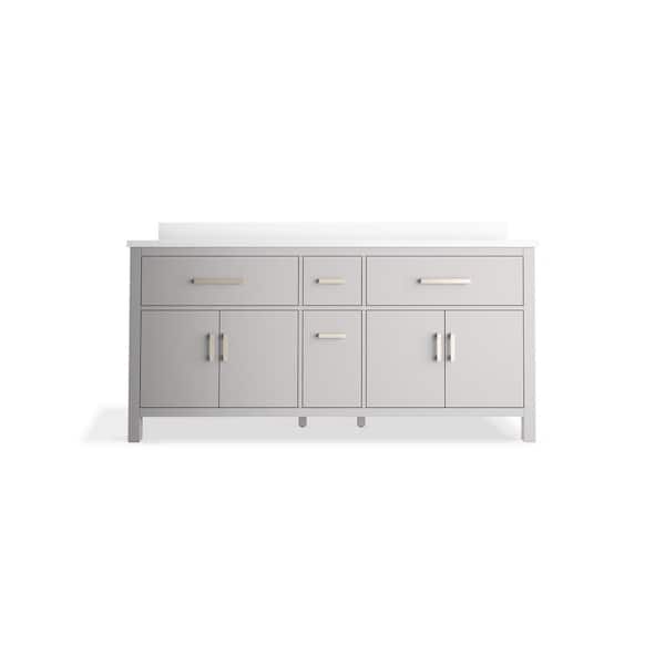 Kresla 72.99in. Double Sink Freestanding Atmos Grey Bath Vanity with White Quartz Top Assembled