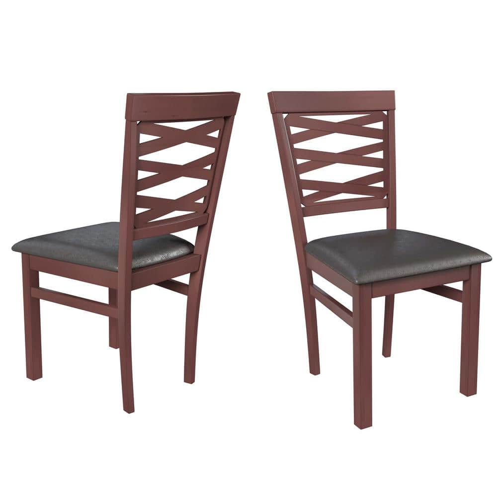 Ottomanson Brown Wooden Set of Chairs with PU Cushion for Dining Set (Chairs Only) PU/Brown (Set of 2), Espresso/PU-Chocolate Brown