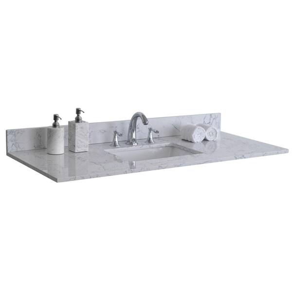 INSTER 31 in. W x 22 in. D Stone Bathroom Vanity Top in Carrara Jade with White Rectangle Single Sink-3H