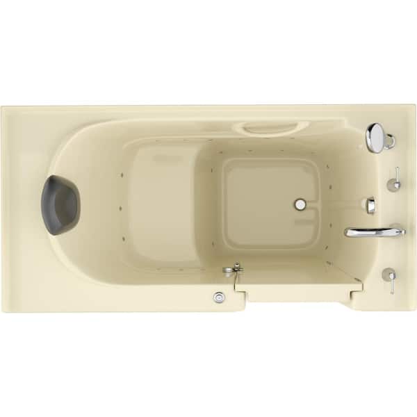 Safe Premier Series 30 in. L x 59 in. W Right Side Drain Air Jetted Bathtub in Biscuit with Fast Filling Faucet Set