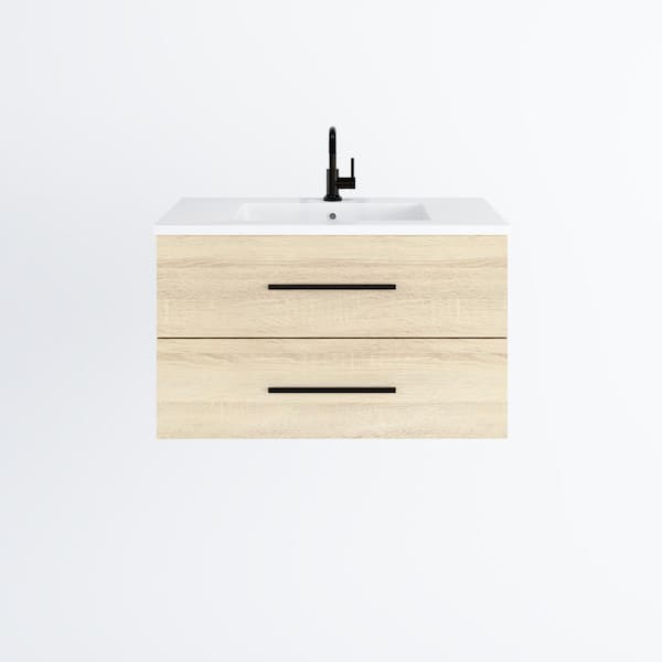 VOLPA USA AMERICAN CRAFTED VANITIES Napa 36 in. W x 20 in. D Single Sink Bathroom Vanity Wall Mounted in White Oak with Acrylic Integrated Countertop