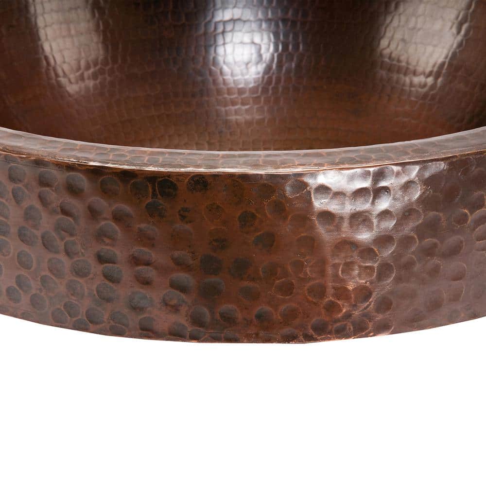 17'' Round Hammered Copper Vessel Sink in Oil Rubbed Bronze