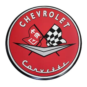 24 in. x 24 in. Chevrolet Corvette Hollow Curved Tin Button Sign