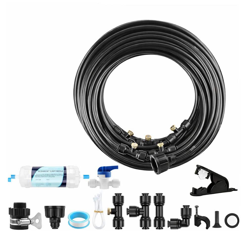 "100Ft Outdoor Misting Cooling System with 30 Brass Nozzles Water Filter Dual Faucet Connectors 3/4"" for Garden Patio" price history on PriceWatchPro