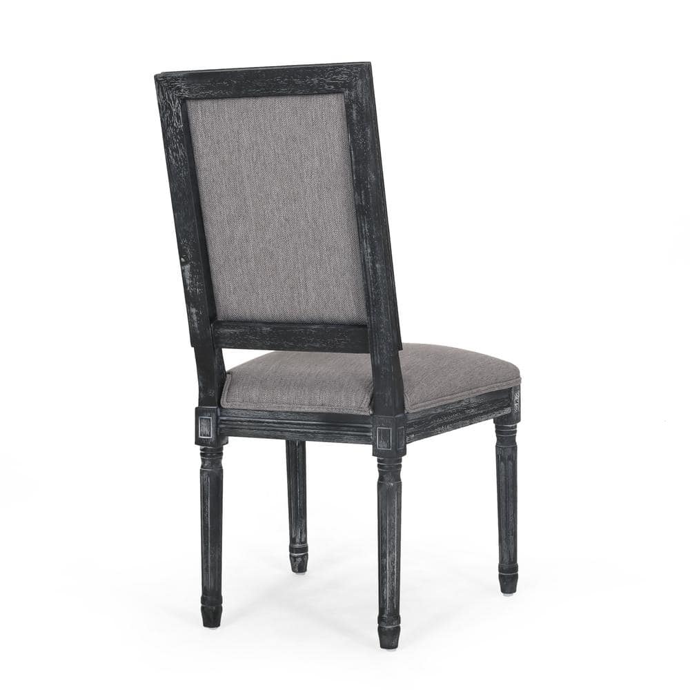 Gray Upholstered Rubberwood High Back Dining Chairs, Set of 6