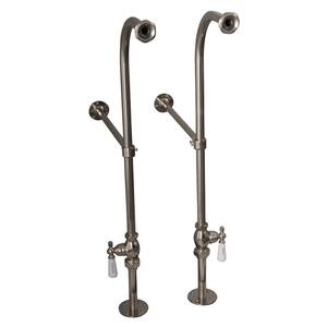 1/2 in. x 1 ft. Brass Freestanding Bath Supplies with Stops Porcelain Lever Handles in Polished Nickel