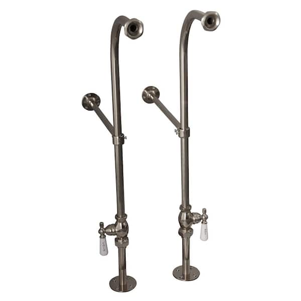 Barclay Products 1/2 in. x 1 ft. Brass Freestanding Bath Supplies with Stops Porcelain Lever Handles in Polished Nickel