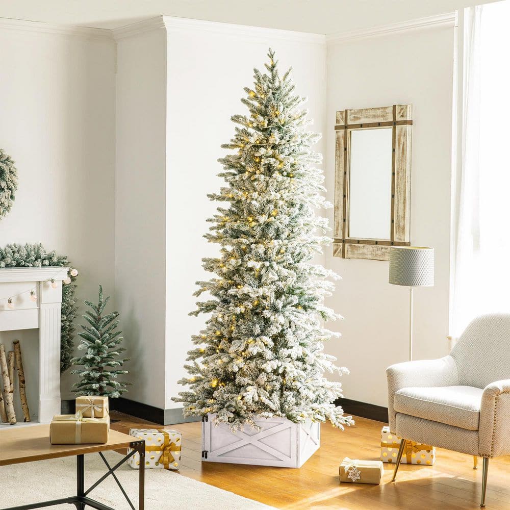 Rustic Washed White Wooden Christmas Tree Collar Box