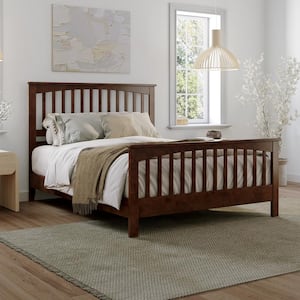 Camilla Walnut Brown Solid Wood Frame Queen Low Profile Platform Bed with Matching Footboard