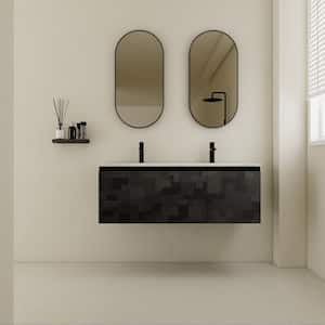 18.3 in. W x 47.6 in. D x 17.3 in. H Double Sinks Floating Wall-Mounted Bathroom Vanity in Black with White Ceramic Top