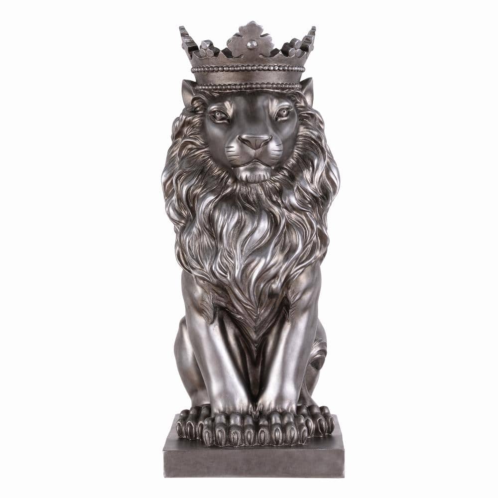 "14.5"" H Sitting Lion W/Crown Silver Color Resin Statue Home Decor Living Room Display" price history on PriceWatchPro
