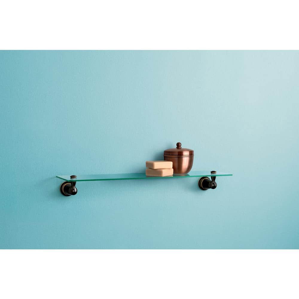 Mediterranean Bronze Wall-Mount Clear Glass Bathroom Shelf