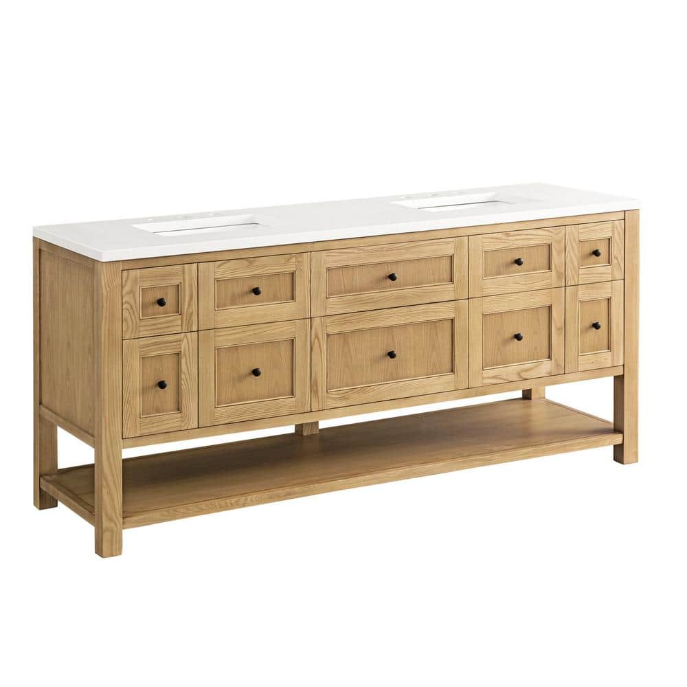 Breckenridge 72" Light Natural Oak Double Vanity Base with Matte Black Knobs