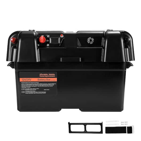 Battery Box, Group 24/27 Trolling Motor Battery Box, 12-Volt/24-Volt Marine Batteries Case with PP Shell and Dual Straps
