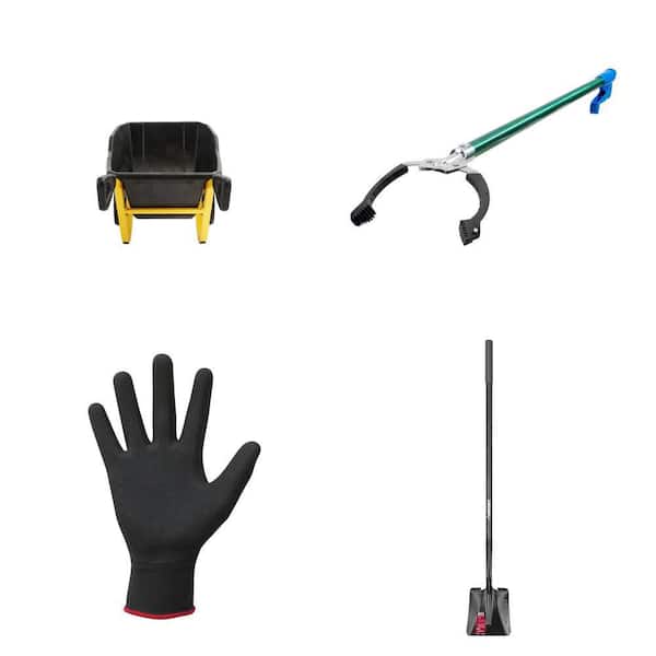 7 cu. ft. Poly Garden Cart, 36 in. Trash Picker, Nitrile Grip Gloves (6-Pack) and 47 in. Transfer Shovel Combo