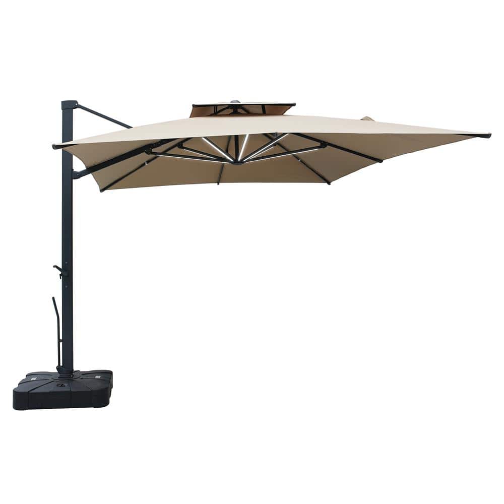10 in. 360° Rotation Square Cantilever Patio Umbrella with Base and Light in Taupe price history on PriceWatchPro