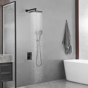Rainfall Single Handle 2-Spray 12 in. Square Shower Faucet 2.5 GPM with High Pressure in. Matte Black (Valve Included)