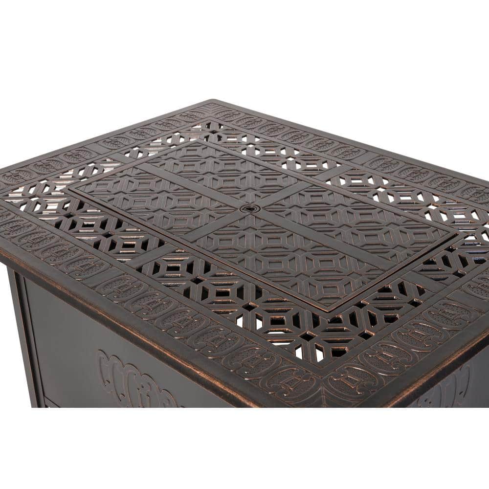 Dynasty Antique Bronze Aluminum Gas Fire Pit Table with Scrollwork Motif