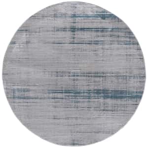 Martha Stewart Gray/Blue 7 ft. x 7 ft. Muted Striped Round Area Rug