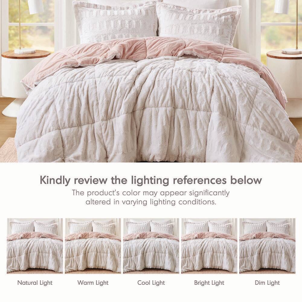 Blush King Faux Fur Reversible Bedspread Set