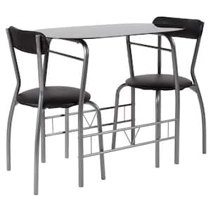 3-Piece Black Glass Dining Table and Chair Sets
