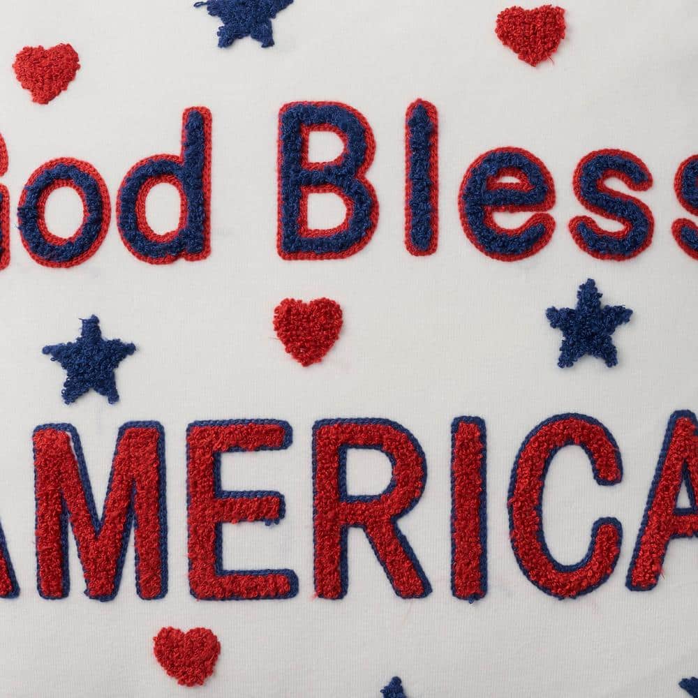 18" White Patriotic Embroidered Square Throw Pillow