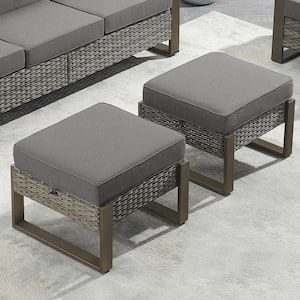 MetalWood Metal and Gray Wicker Outdoor Ottoman with Olefin Gray Cushion (2-Pack)