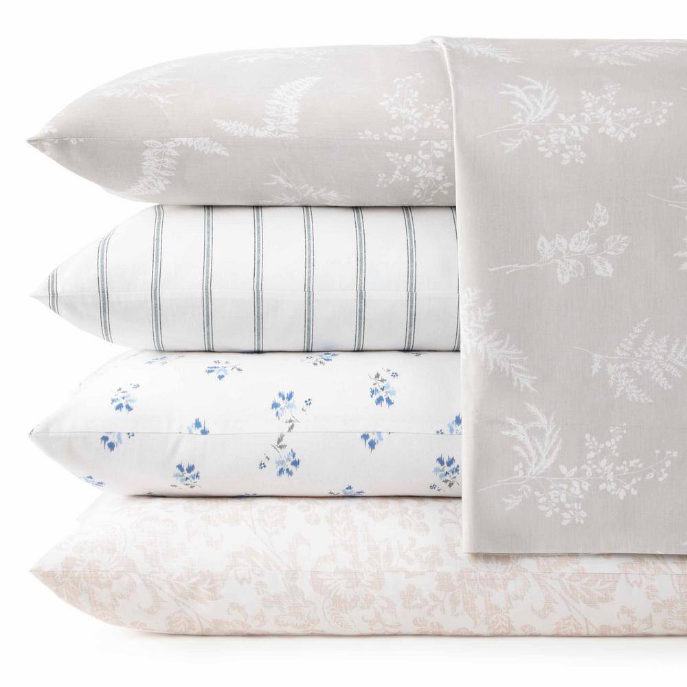 King White and Green Stripe Cotton Percale Sheet Set