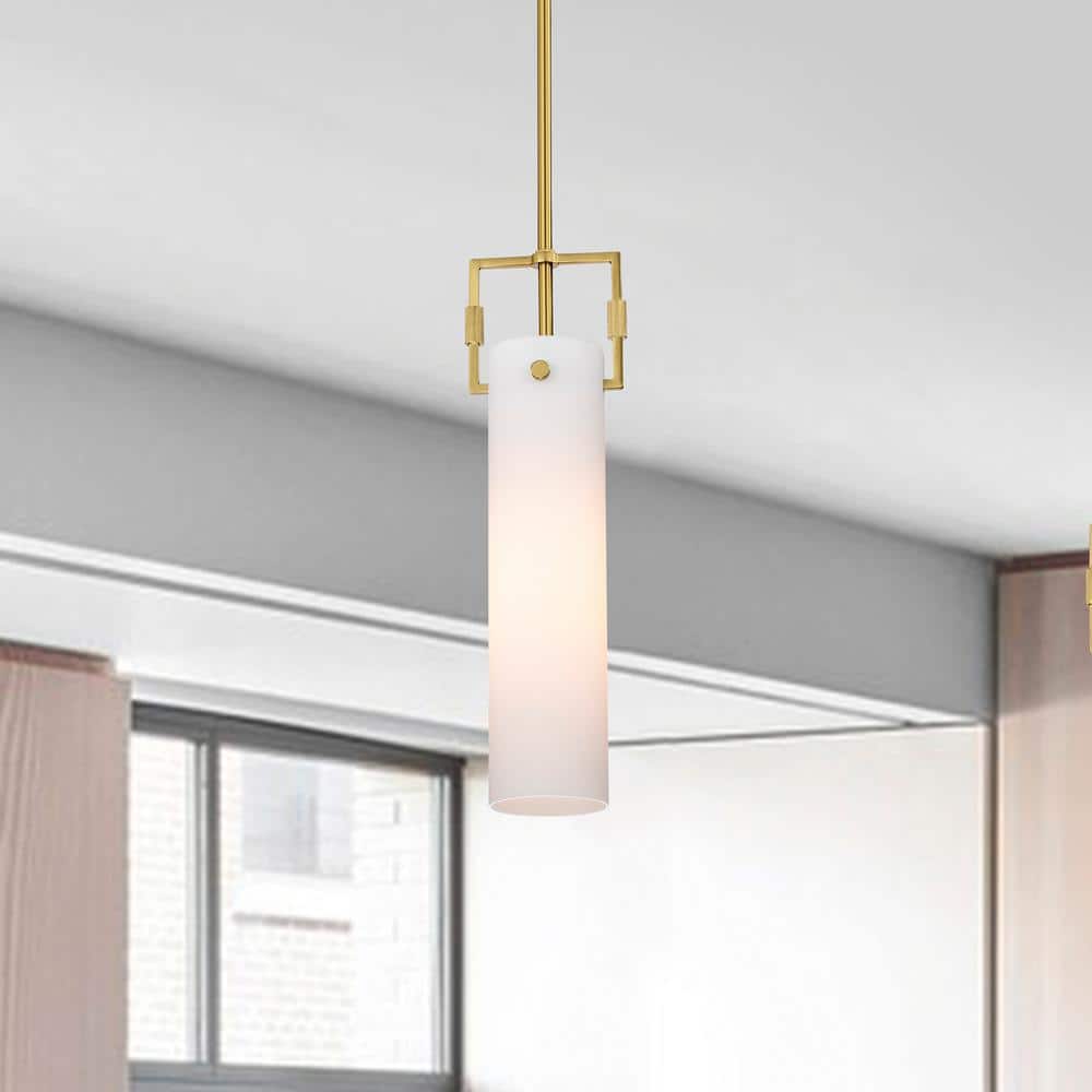 1-Light Gold Mini Pendant Light with White Cylindrical Glass Shade price history on PriceWatchPro