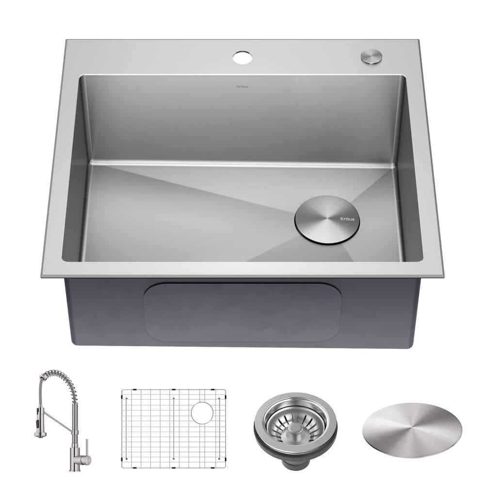 KRAUS Loften Stainless Steel 25in. Single Bowl Drop-in/Undermount Kitchen  Sink with Pull Down Faucet in Spot Free Stainless KHT411-25-KPF-1610SFS  The Home Depot