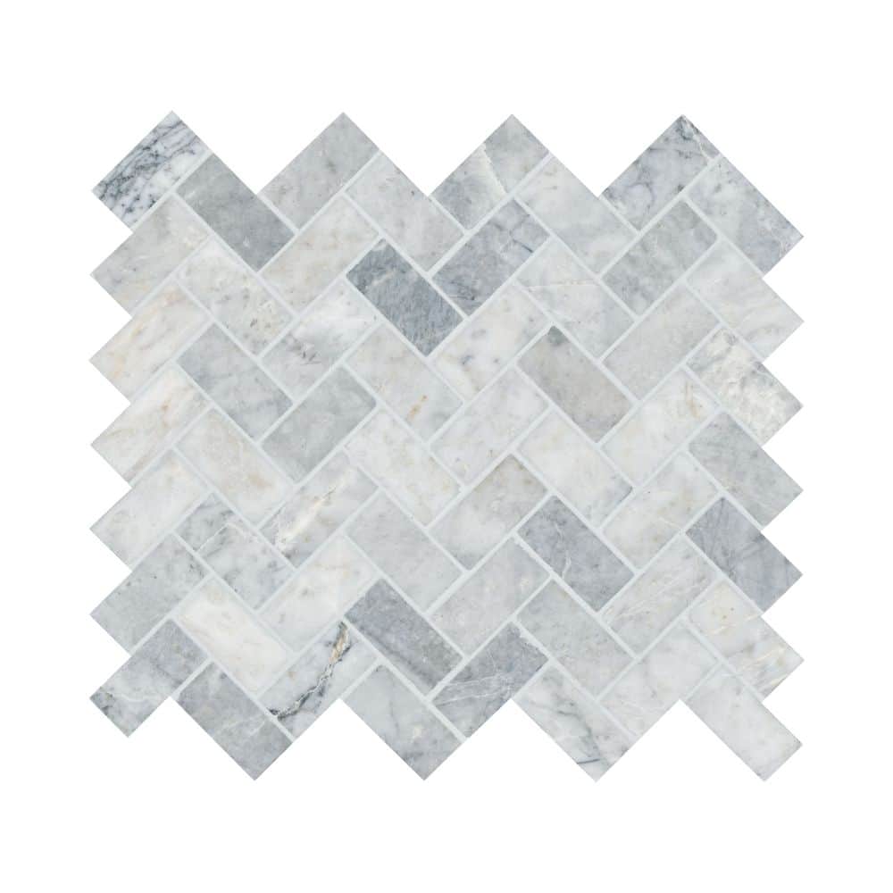 Capri Blue Herringbone 12 in. x 12 in. x 0.38 in. Honed Marble Mesh-Mounted Floor and Wall Mosaic Tile (9.4 sq.ft./case)( 6 boxes)