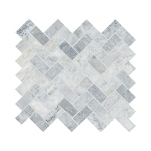 Capri Blue Herringbone 12 in. x 12 in. x 0.38 in. Honed Marble Mesh-Mounted Mosaic Tile (9.4 sq. ft./Case)