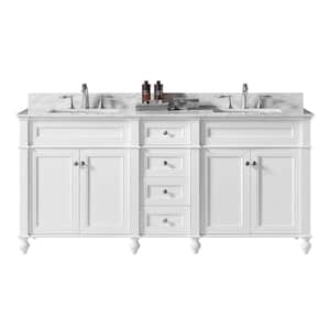 Margaux 72 in. W x 22 in. D x 34.2 in. H Bath Vanity in White with Carrara Marble Vanity Top in White with White Basin
