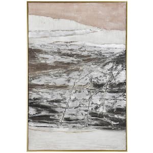 Neutral Layers - Mixed Media Abstract Canvas Wall Art - Gold Frame Framed Abstract Art Print 59.06 in. x 39.4 in.