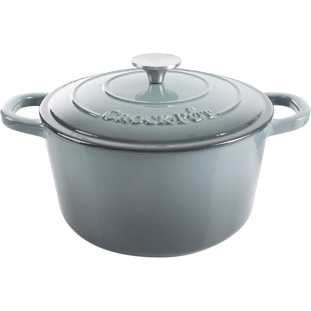 Crock-Pot Artisan 7 qt. Round Cast Iron Nonstick Dutch Oven in Slate Gray  with Lid 69143.02 - The Home Depot