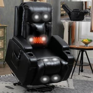 Motor Power Leather Lift Massage Recliner Chair with Heating Function in Black