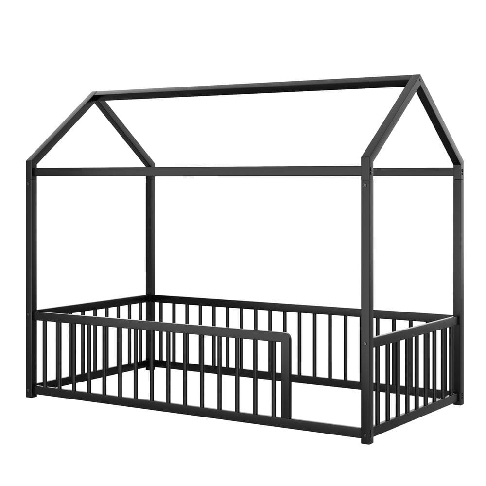 Black Twin Size Montessori Style Metal Floor Bed Frame with Safety Guardrails for Kids and Toddlers price history on PriceWatchPro