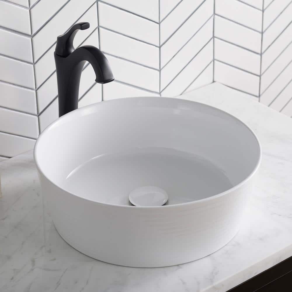 White Round Ceramic Vessel Bathroom Sink with Ultra-Slim Edges