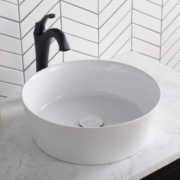 KRAUS Viva 15.8 in. Round Vessel Bathroom Sink in White Vitreous China