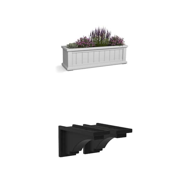Cape Cod 36 in. x 11 in. Self-Watering Window Box with Fairfield Black Decorative Corbel