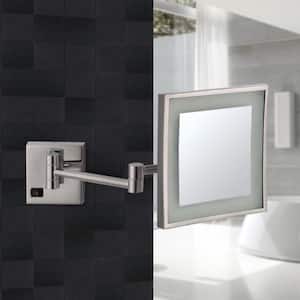 Glimmer 6.3 in. x 8.7 in. Wall Mounted LED 3x Rectangle Makeup Mirror in Satin Nickel Finish