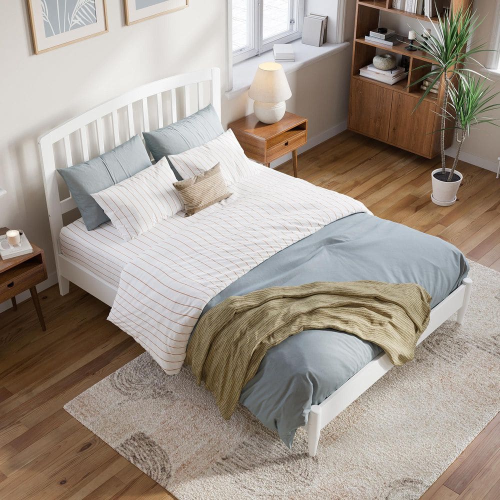 Quincy Full White Solid Wood Low Profile Platform Bed
