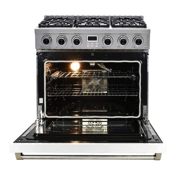 Pro-Style 36 in. 6-Burner Slide-in Gas Range with Convection in Stainless Steel with White Oven Door